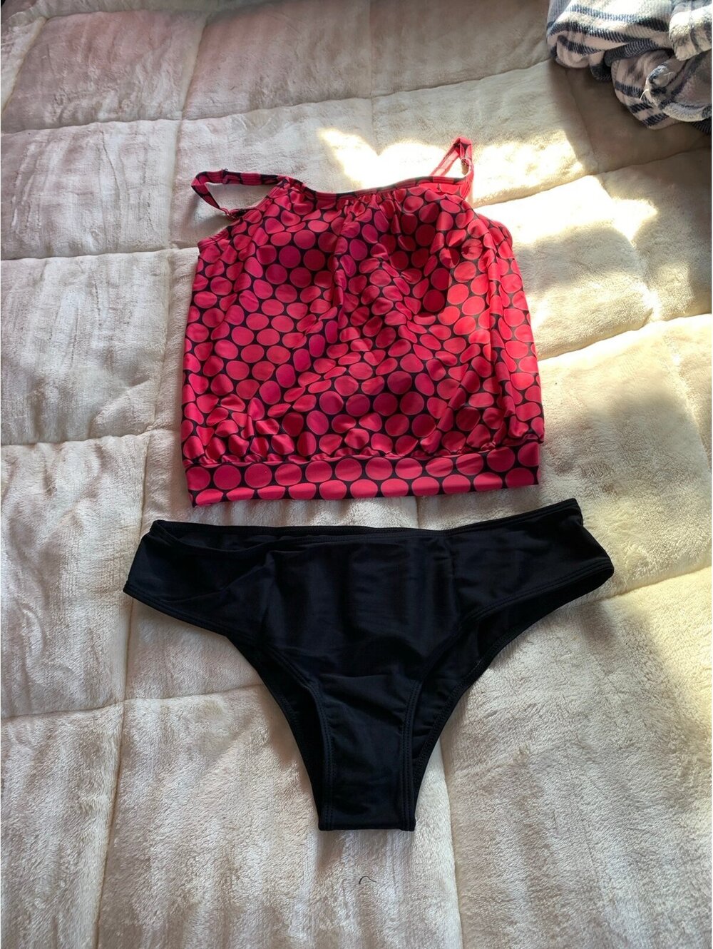 Women's Pink and Black Polka Dot Swimsuit Two-Piece